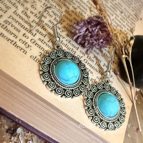 BIG TURQUOISE SUN + Silver dangle earrings - Picture 5 of 5